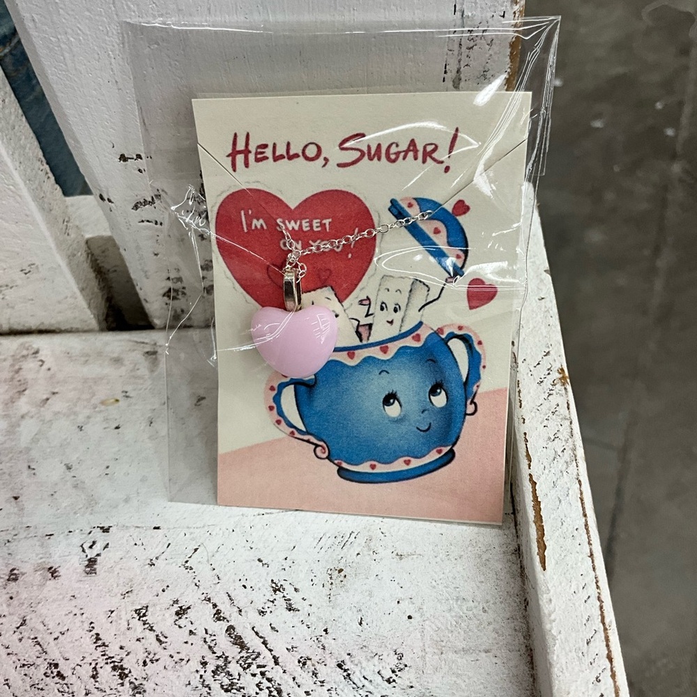 Vintage Valentines card with glass heart pendant